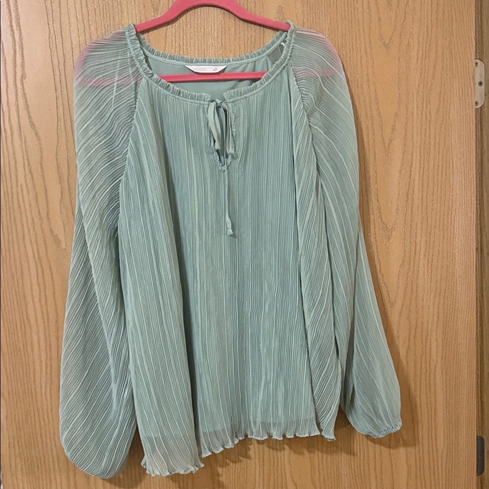 Pleated Sage Green Long-Sleeve Lauren Conrad